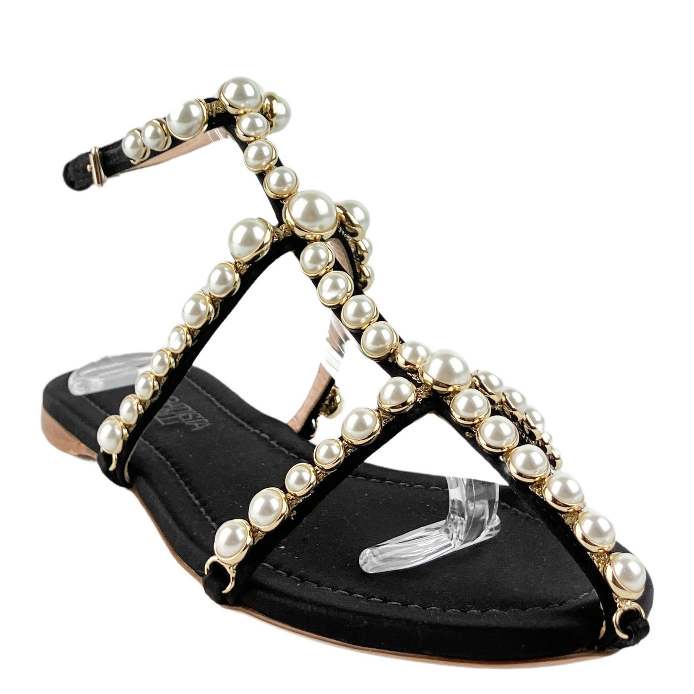 Giambattista Valli Maharani Faux Pearl-Embellished Sandals in Black - Discounts on Giambattista Valli at UAL