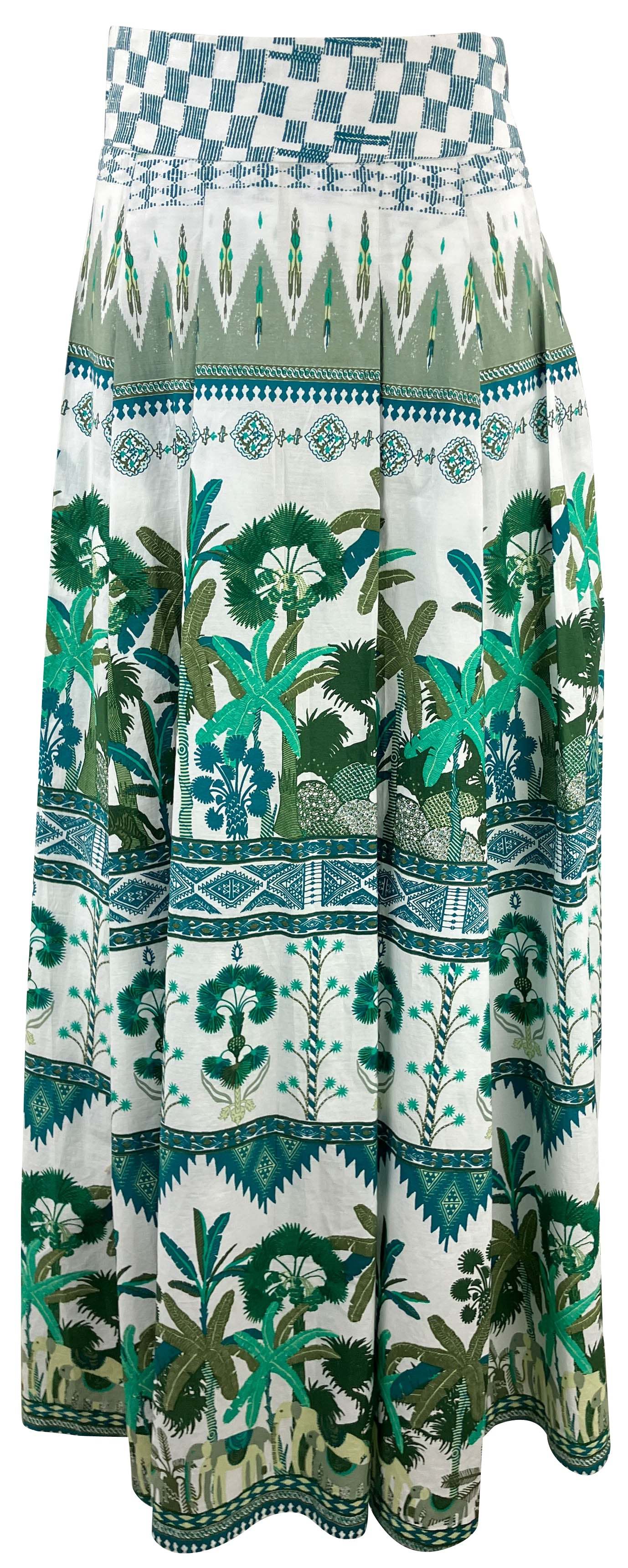 Emporio Sirenuse Elephant Family Midi Skirt in Blue/Green - Discounts on Emporio Sirenuse at UAL