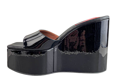 Alaia Color Wedge Heels in Patent Noir - Discounts on Alaïa at UAL