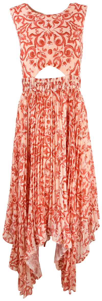 Amur Zene Pleated Dress in Apricot Nude Ant Baroque Tile - Discounts on Amur at UAL