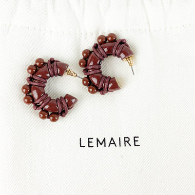 Lemaire Tied Up Pearls Hoop Earrings in Chocolate Fondant - Discounts on Lemaire at UAL