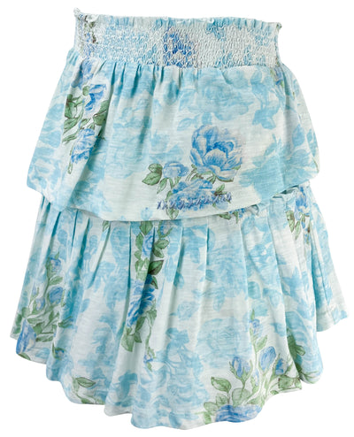 LoveShackFancy Ruffle Mini Skirt in Baby Blue Promise - Discounts on LoveShackFancy at UAL