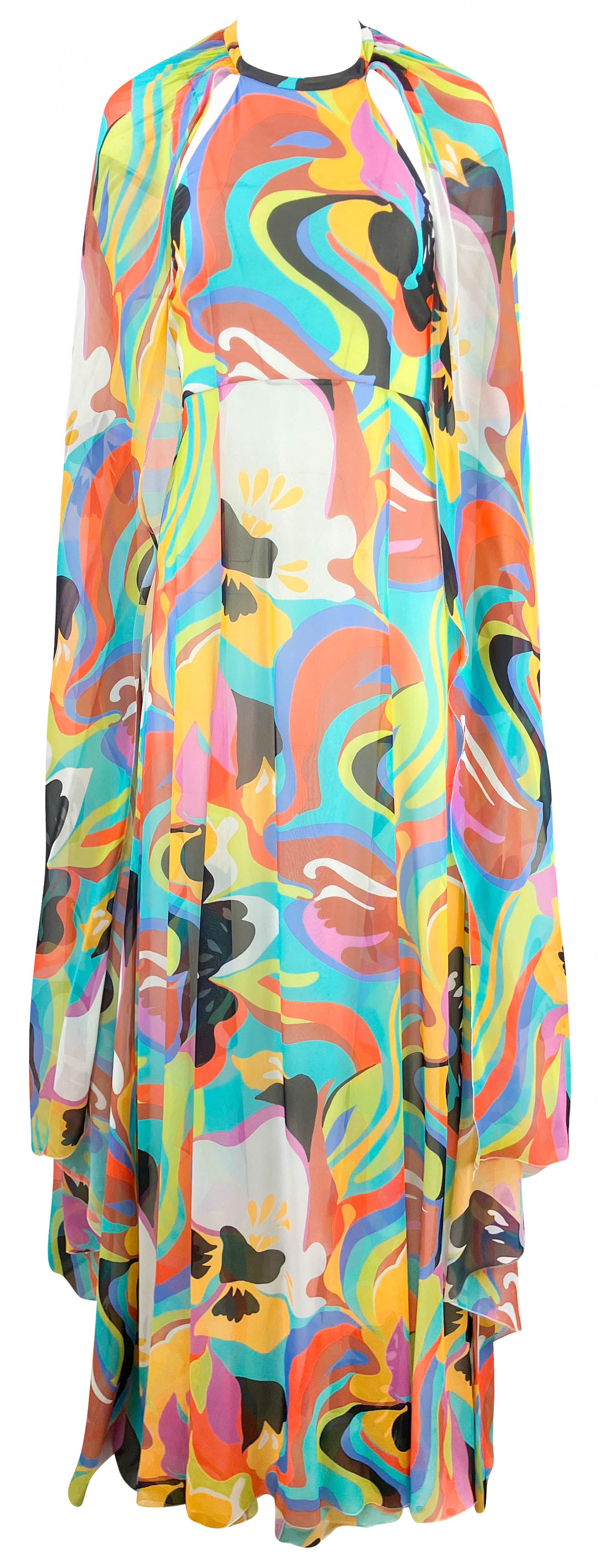 Etro Abstract Floral Cape Dress in Multi - Discounts on Etro at UAL