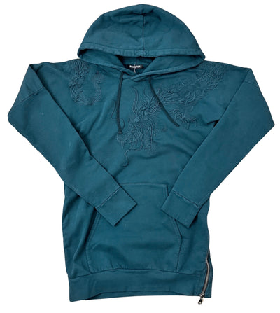Balmain Dragon Embroidered Hoodie in Turquoise - Discounts on Balmain at UAL