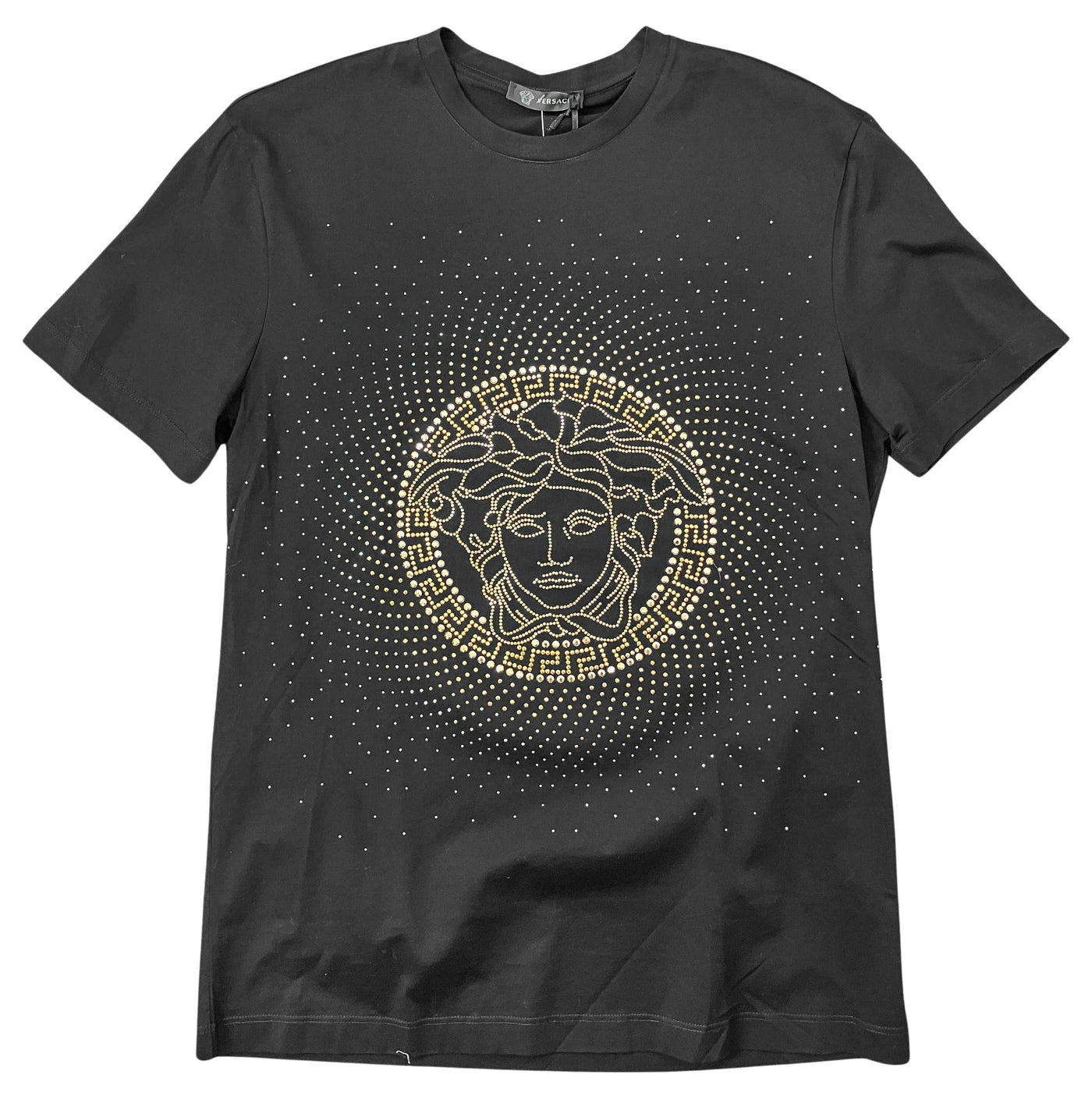 Versace Circle Medusa Tee in Black and Gold - Discounts on Versace at UAL