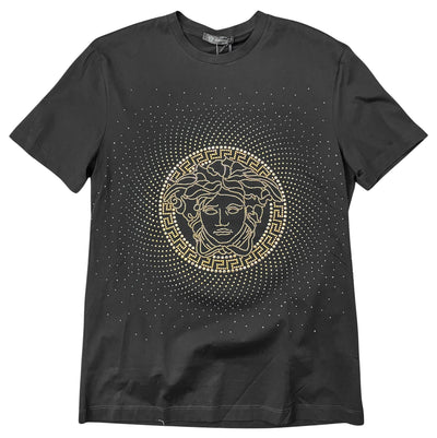 Versace Circle Medusa Tee in Black and Gold - Discounts on Versace at UAL