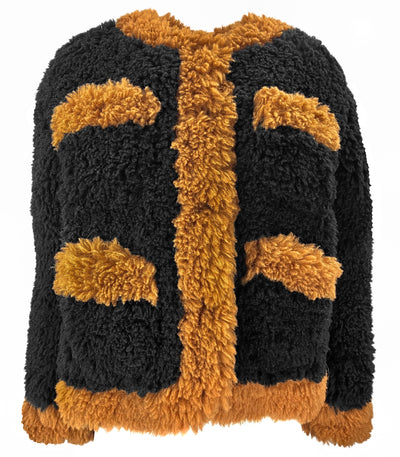 rokh Faux Fur Shearling Jack in Brown/Black - Discounts on rokh at UAL