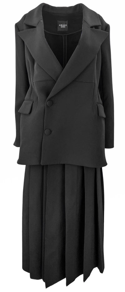 A.W.A.K.E MODE Jacket with Detachable Pleated Bottom in Black - Discounts on A.W.A.K.E MODE at UAL