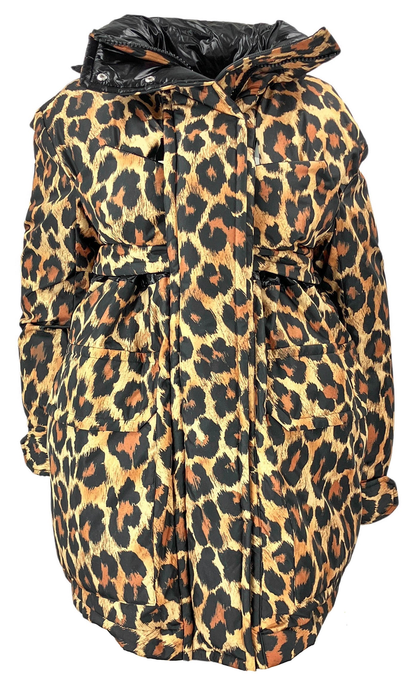 sacai Leopard Print Hooded Puffer Jacket in Brown - Discounts on sacai at UAL