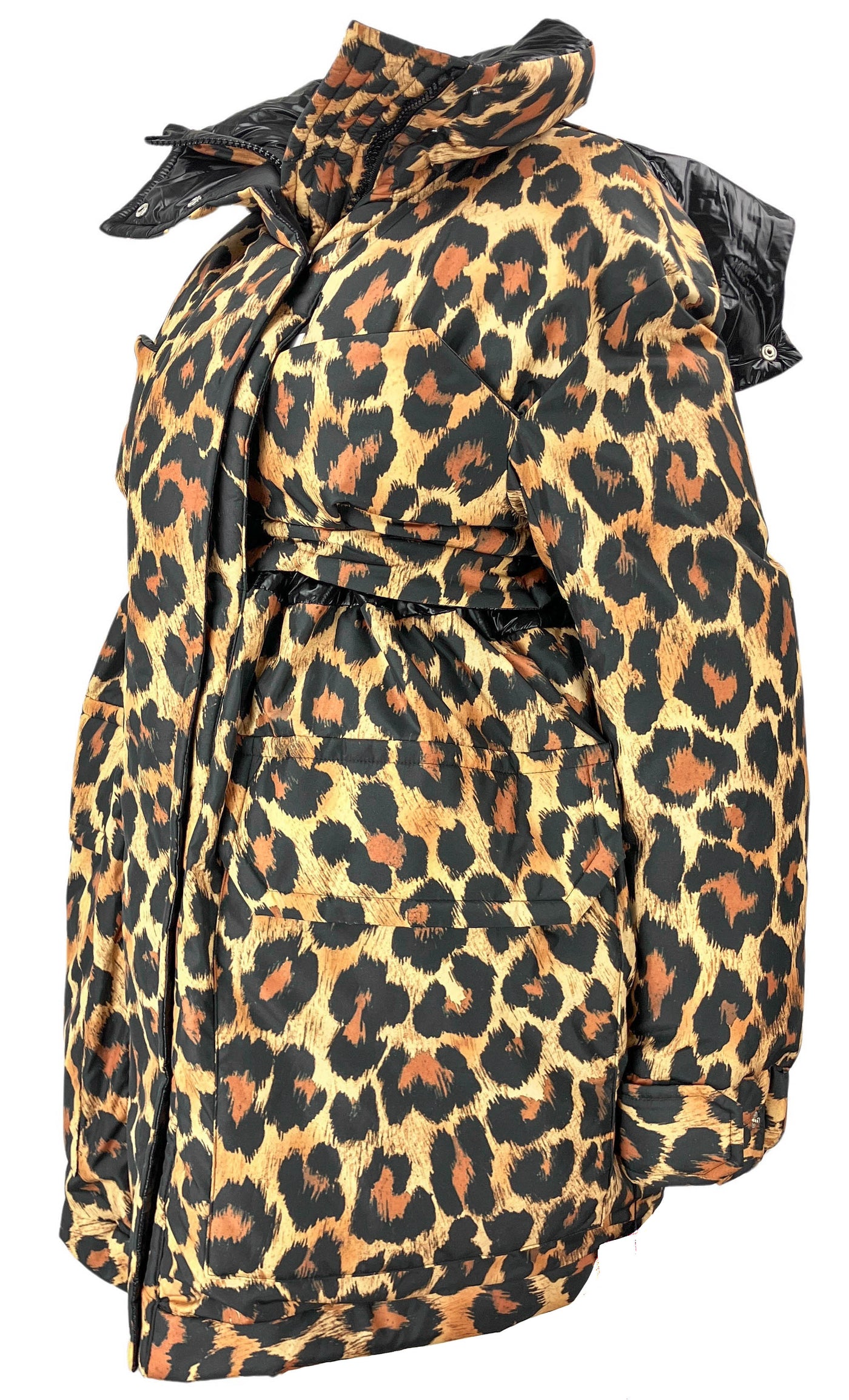 sacai Leopard Print Hooded Puffer Jacket in Brown - Discounts on sacai at UAL