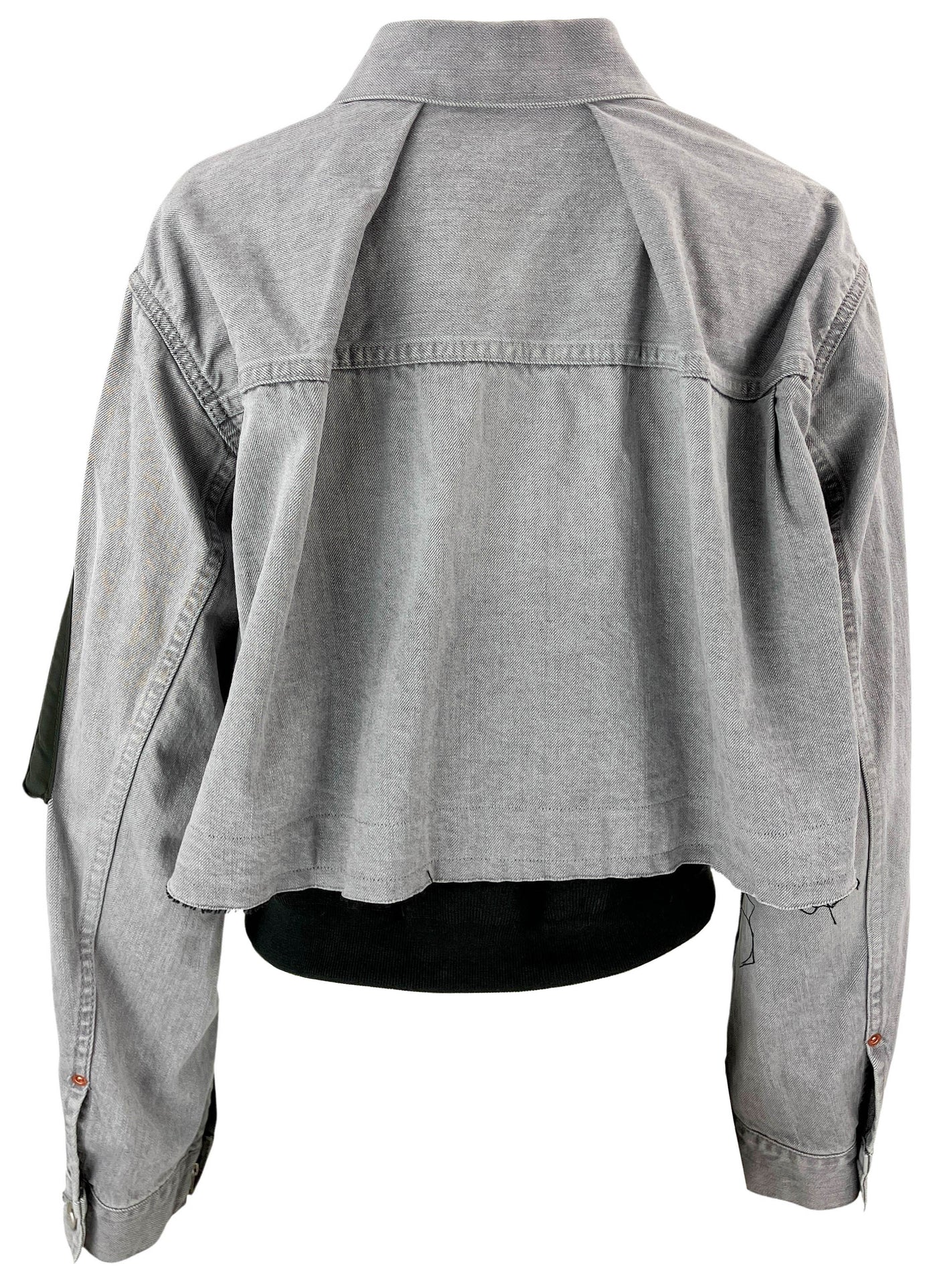 sacai Cropped Denim Jacket in Grey - Discounts on Sacai at UAL
