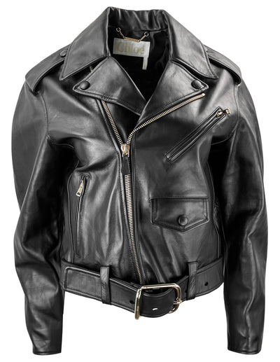Chloé Cropped Leather Biker Jacket in Black - Discounts on Chloé at UAL