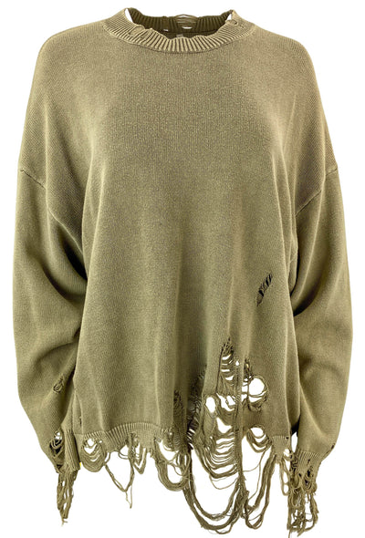 R13 Destroyed Oversized Pullover in Beige - Discounts on R13 at UAL
