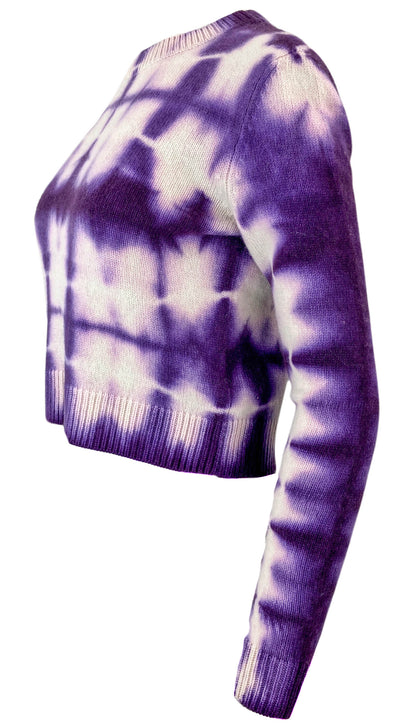 The Elder Statesman Cropped Sweater in Purple Tie-Dye