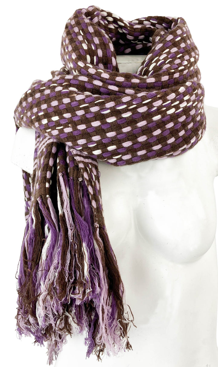 Bajra Large Basketweave Scarf in Purple/Brown - Discounts on Bajra at UAL
