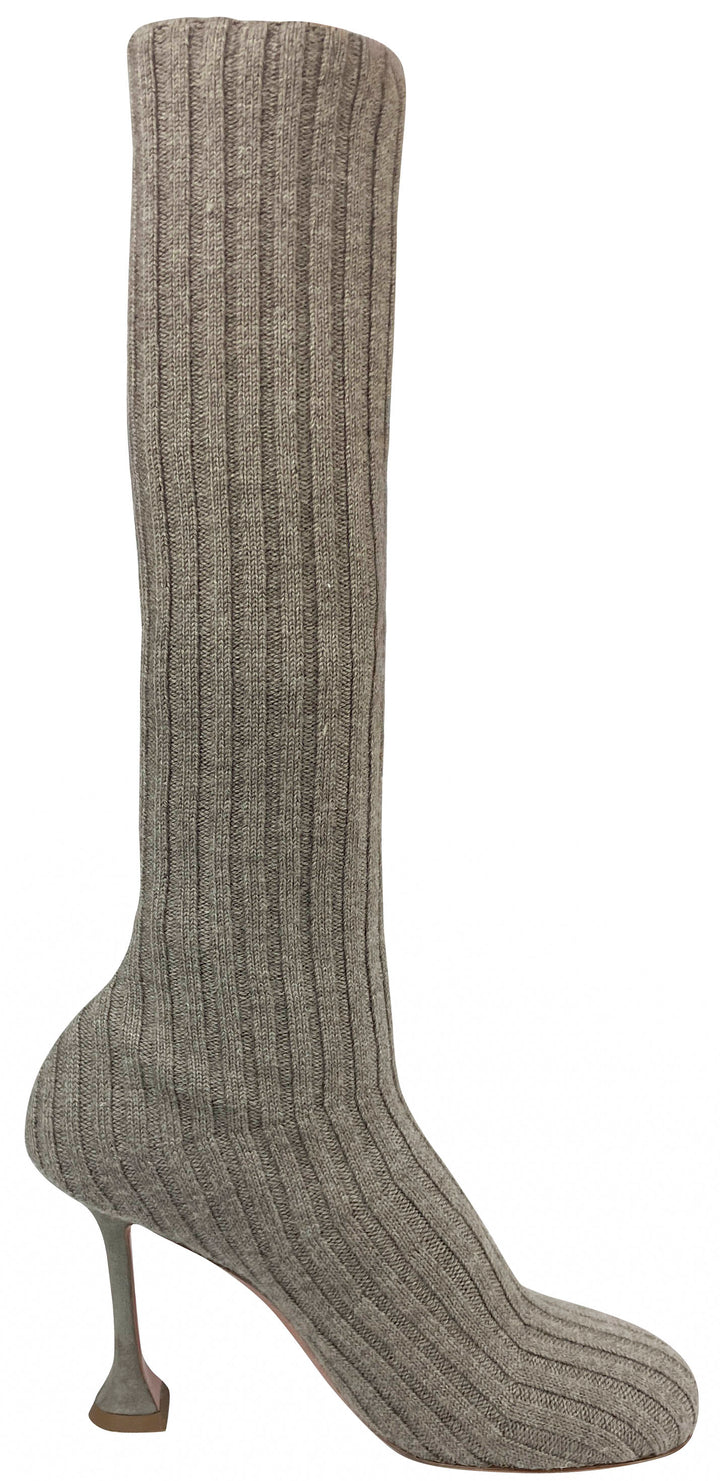 Amina Muaddi Veneda Stretch Boots in Taupe - Discounts on Amina Muaddi at UAL