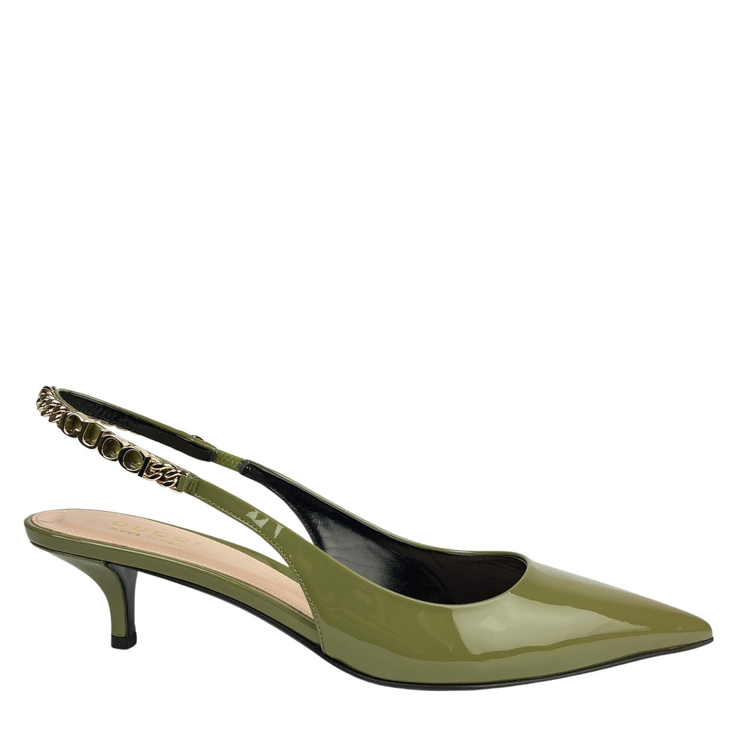 Gucci Patent Leather Slingback Heels in Green - Discounts on Gucci at UAL
