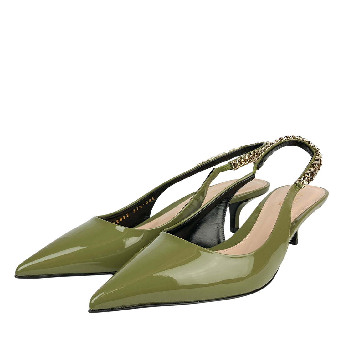 Gucci Patent Leather Slingback Heels in Green - Discounts on Gucci at UAL