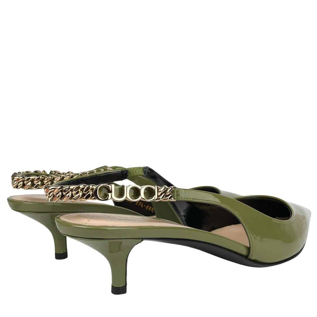 Gucci Patent Leather Slingback Heels in Green - Discounts on Gucci at UAL