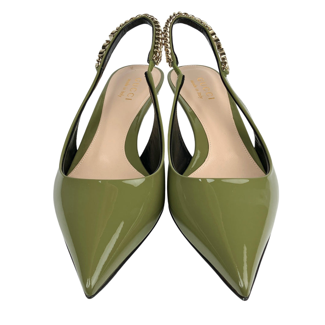 Gucci Patent Leather Slingback Heels in Green - Discounts on Gucci at UAL