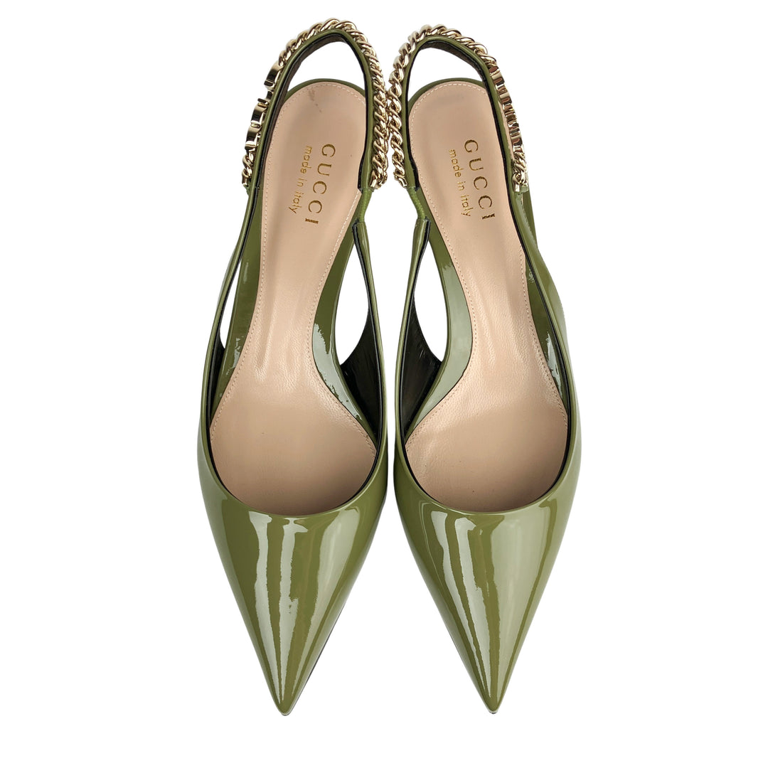 Gucci Patent Leather Slingback Heels in Green - Discounts on Gucci at UAL