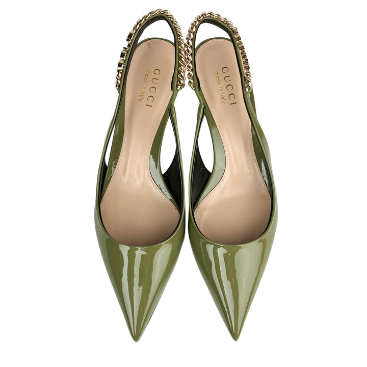 Gucci Patent Leather Slingback Heels in Green - Discounts on Gucci at UAL