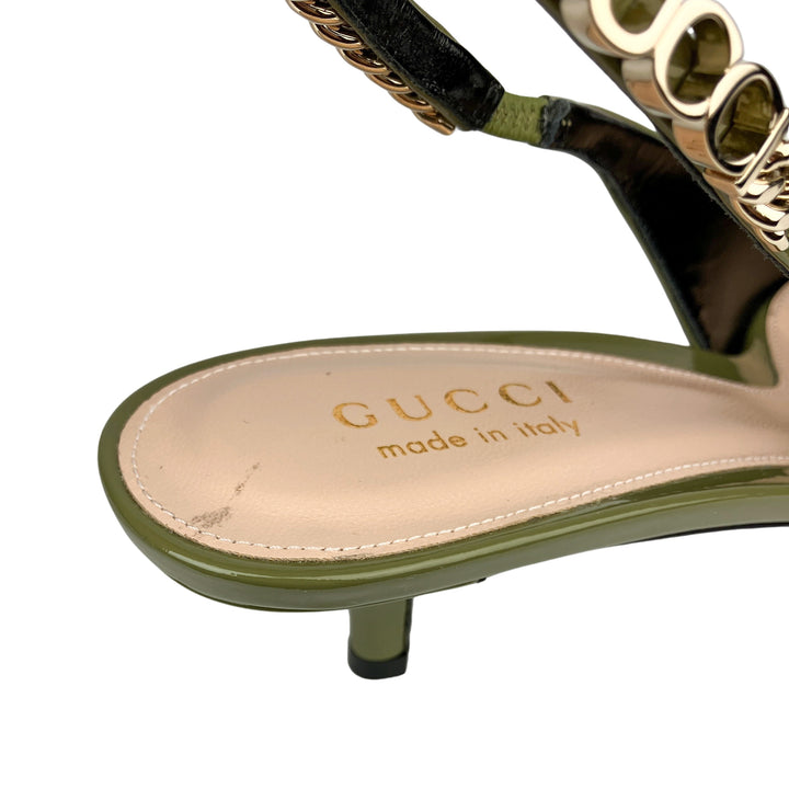 Gucci Patent Leather Slingback Heels in Green - Discounts on Gucci at UAL