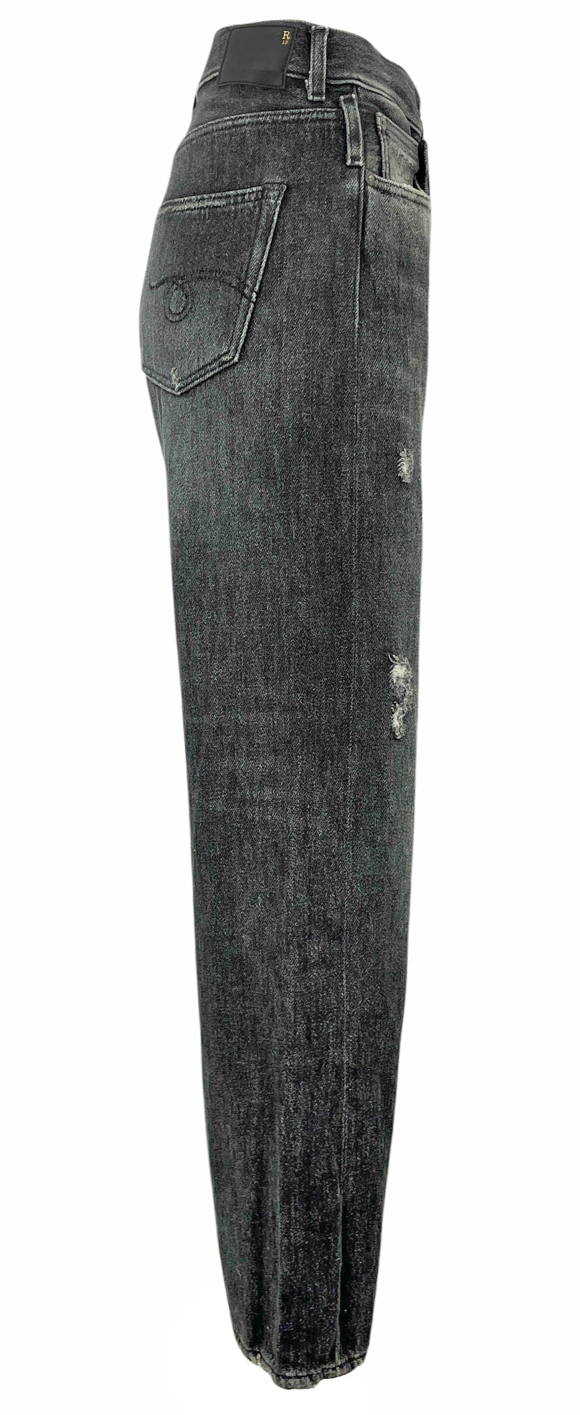 R13 Wide Leg Cross Over Jeans in Koze Charcoal - Discounts on R13 at UAL