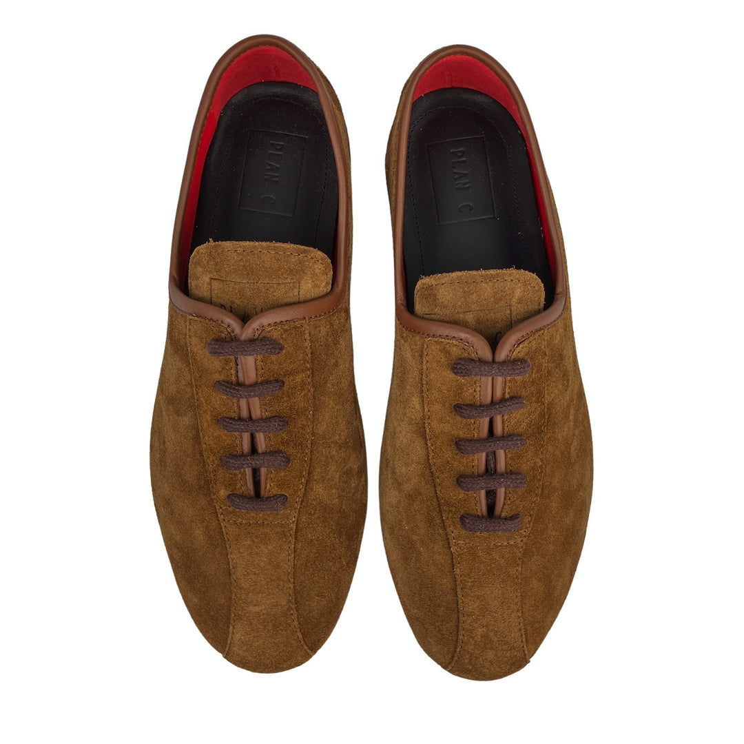 Plan C Suede Lace Up Sneakers in Sequoia - Discounts on Plan C at UAL