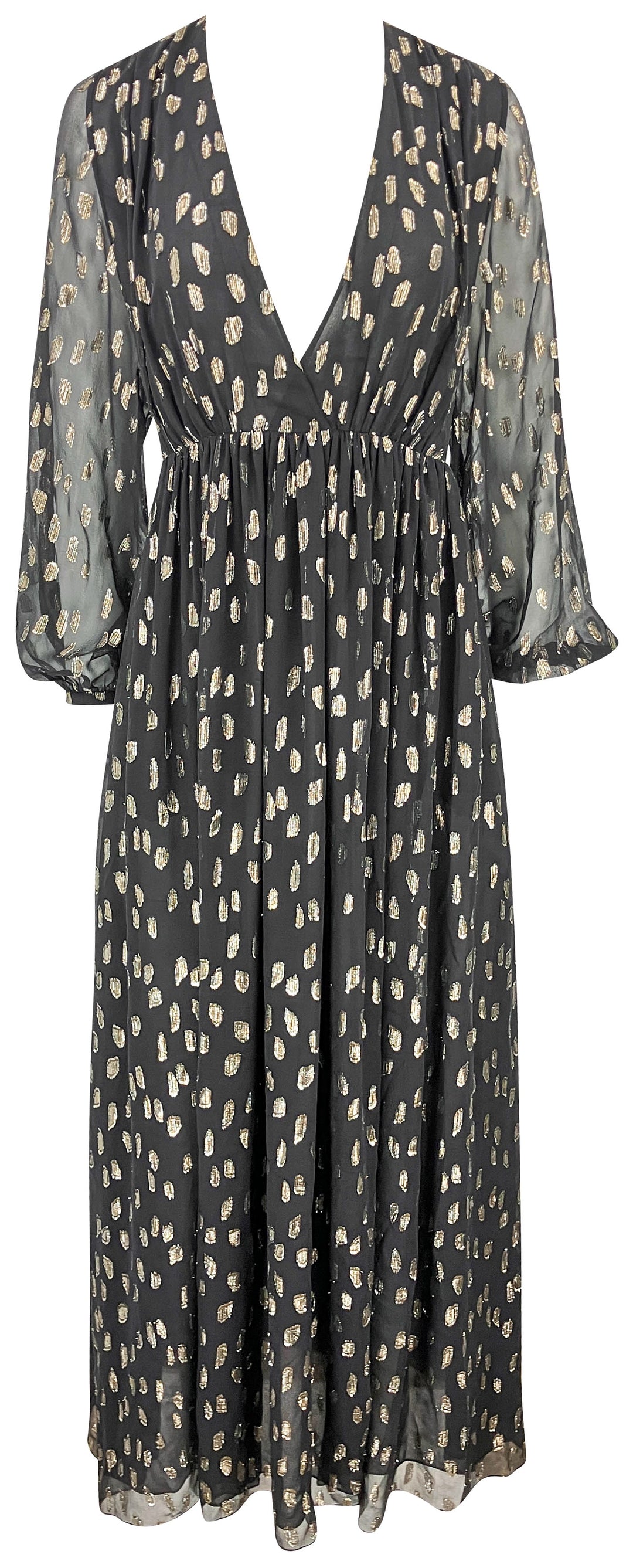 Celine Long Sleeve Maxi Dress in Black/Gold - Discounts on Celine at UAL