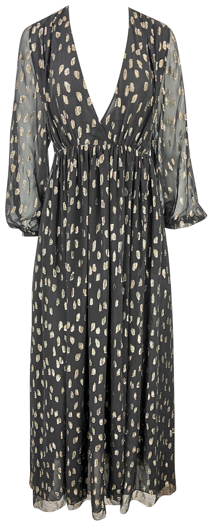 Celine Long Sleeve Maxi Dress in Black/Gold - Discounts on Celine at UAL