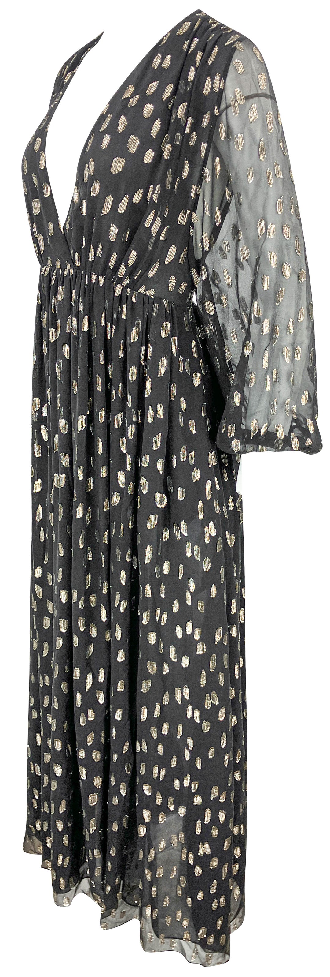 Celine Long Sleeve Maxi Dress in Black/Gold - Discounts on Celine at UAL