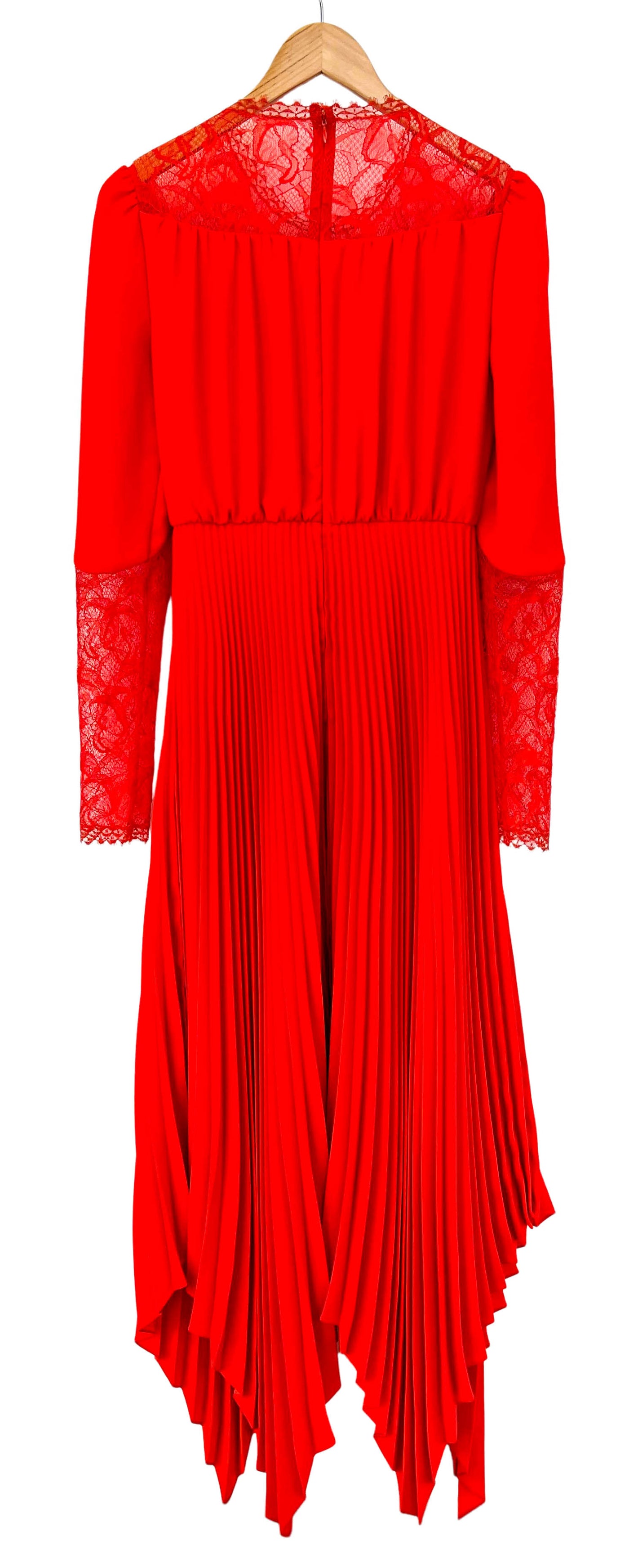 DEL CORE Long Sleeve Dress with Pleat and Lace Detail in Red - Discounts on DEL CORE at UAL