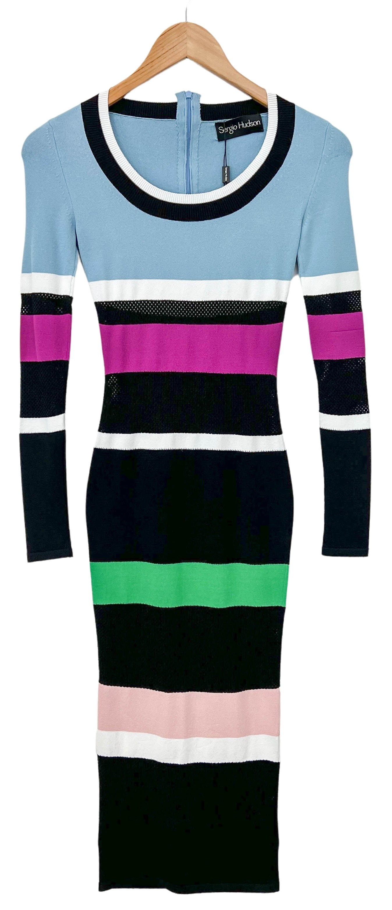 Sergio Hudson Long Sleeve Midi Dress in Multi Stripe - Discounts on Sergio Hudson at UAL