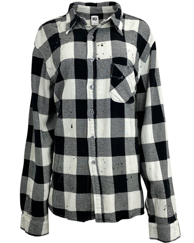 NSF Button Down Flannel in Black and White Plaid - Discounts on NSF at UAL