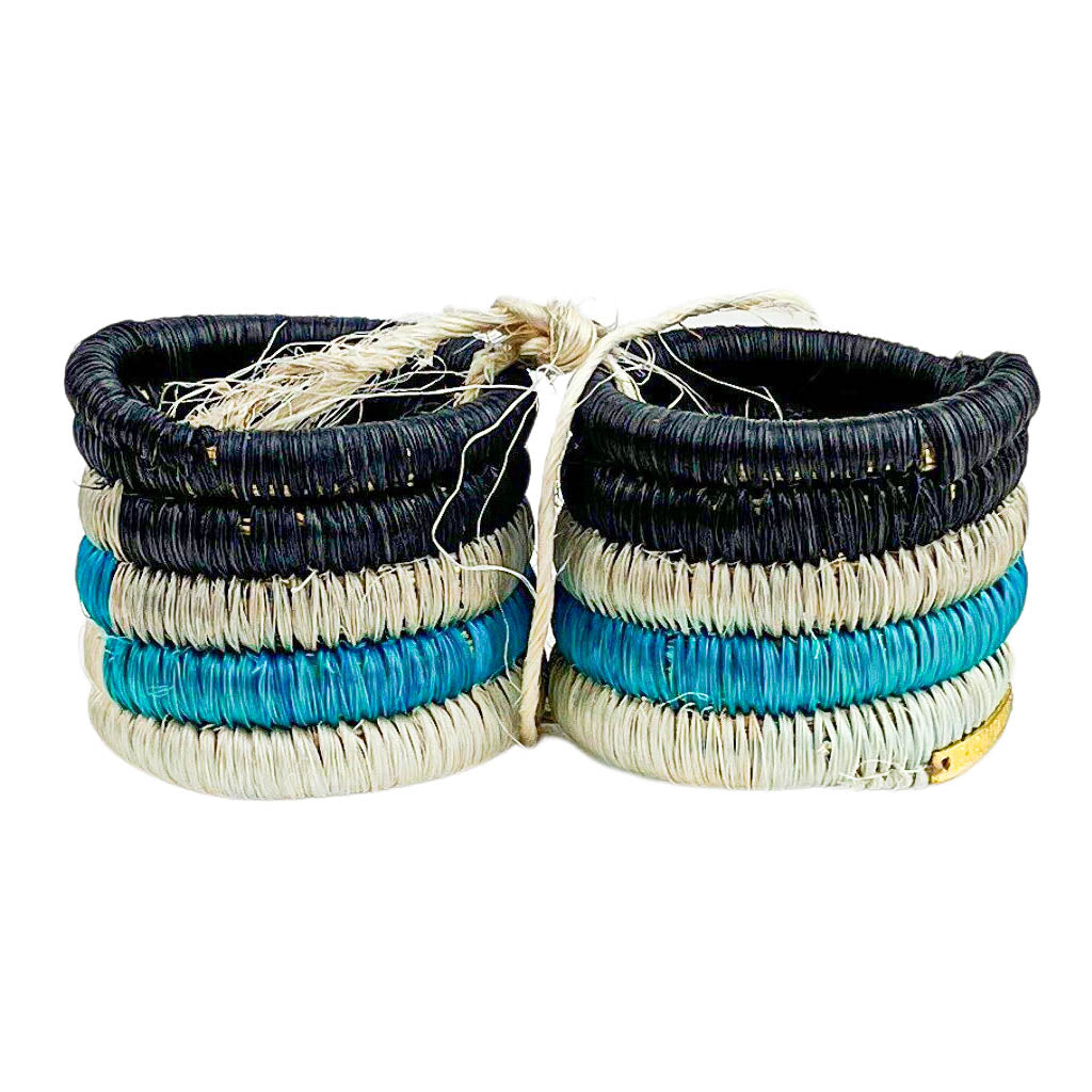 Mercedes Salazar Set-of-Two Raffia Napkin Rings in Natural and Blue - Discounts on Mercedes Salazar at UAL