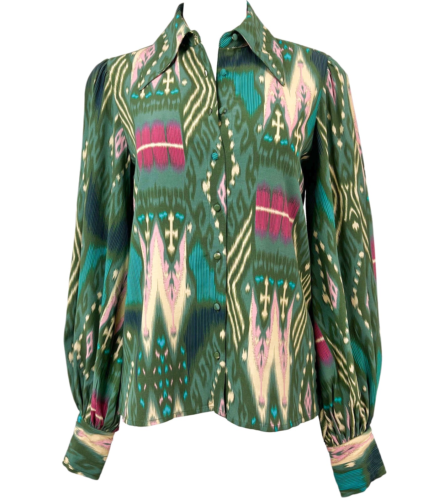 Figue Londyn Button Front Blouse in Green - Discounts on Figue at UAL