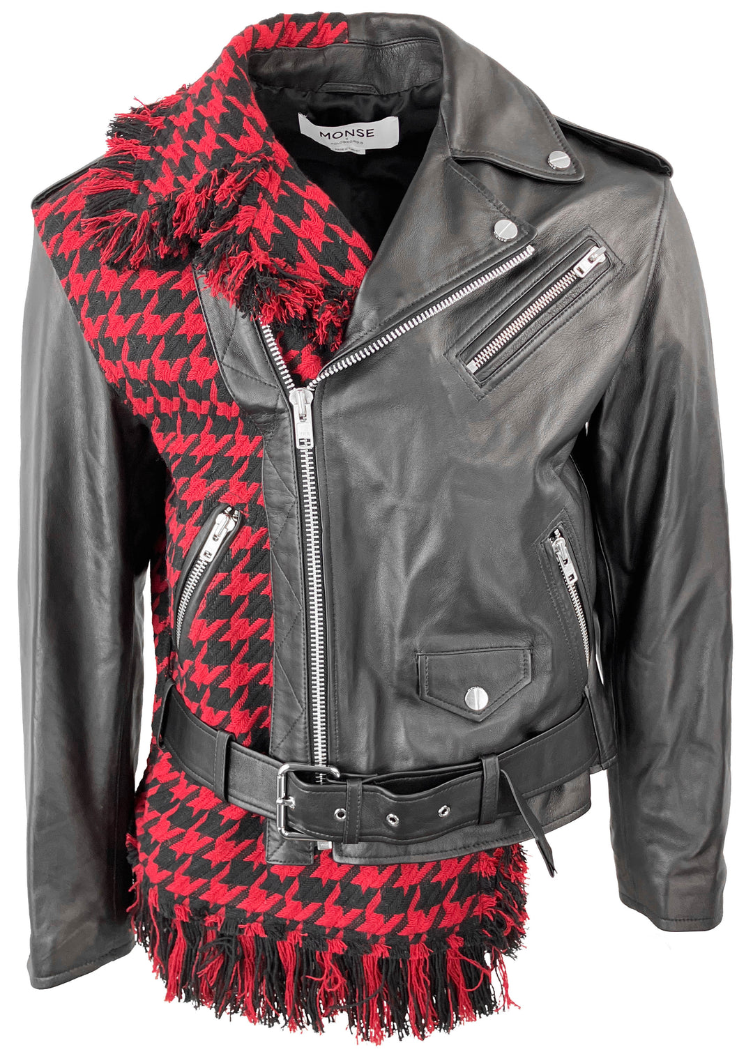 Monse X Pologeorgis Tweed Biker Jacket in Black/Red - Discounts on Monse at UAL