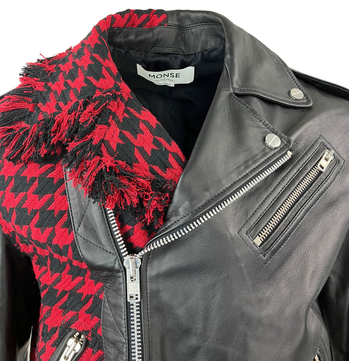 Monse X Pologeorgis Tweed Biker Jacket in Black/Red - Discounts on Monse at UAL