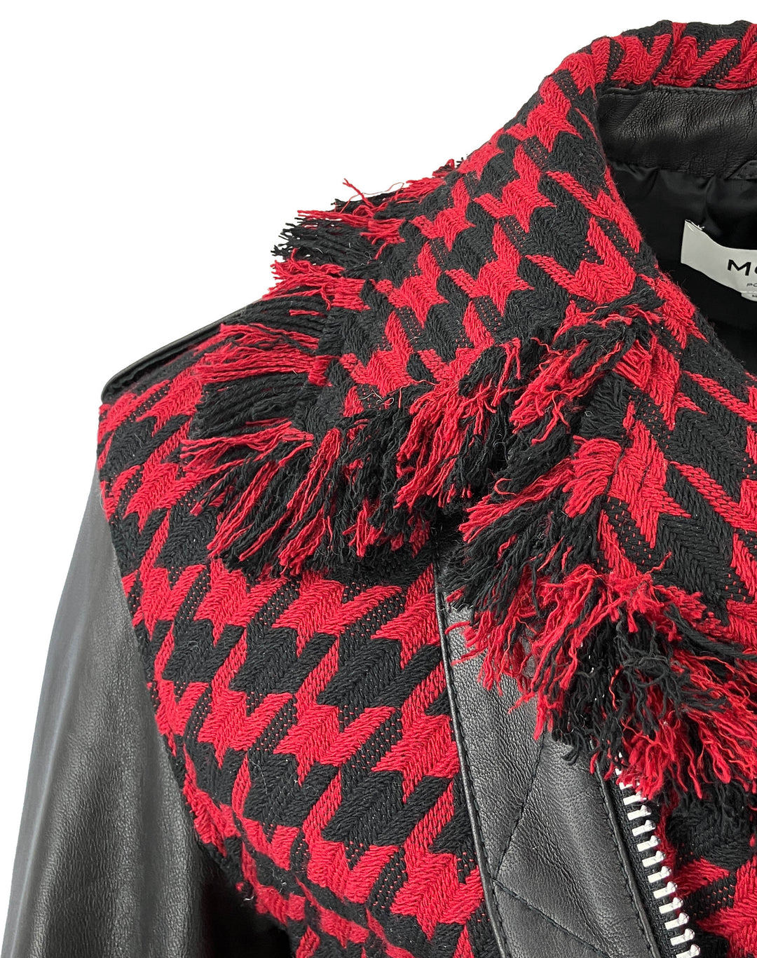 Monse X Pologeorgis Tweed Biker Jacket in Black/Red - Discounts on Monse at UAL