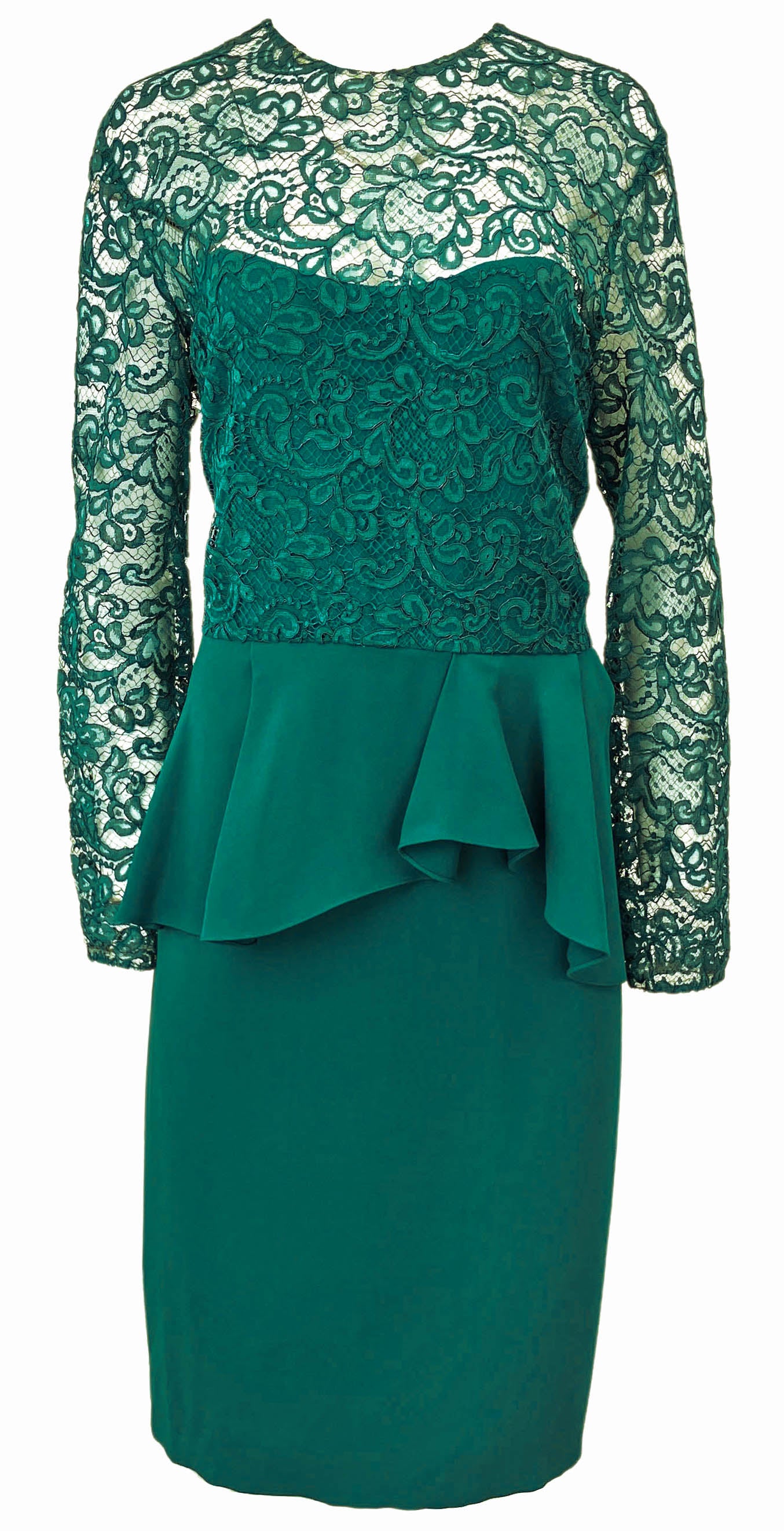 Reem Acra Long Sleeve Midi Dress in Emerald - Discounts on Reem Acra at UAL