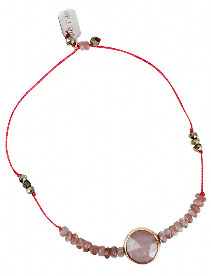 Ela Rae Sylvie Silk Cord Bracelet in Mystic Pink Moonstone and Pyrite - Discounts on Ela Rae at UAL