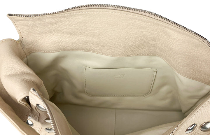 Khaite Elena Large Studded Shoulder Bag in Cream/Silver