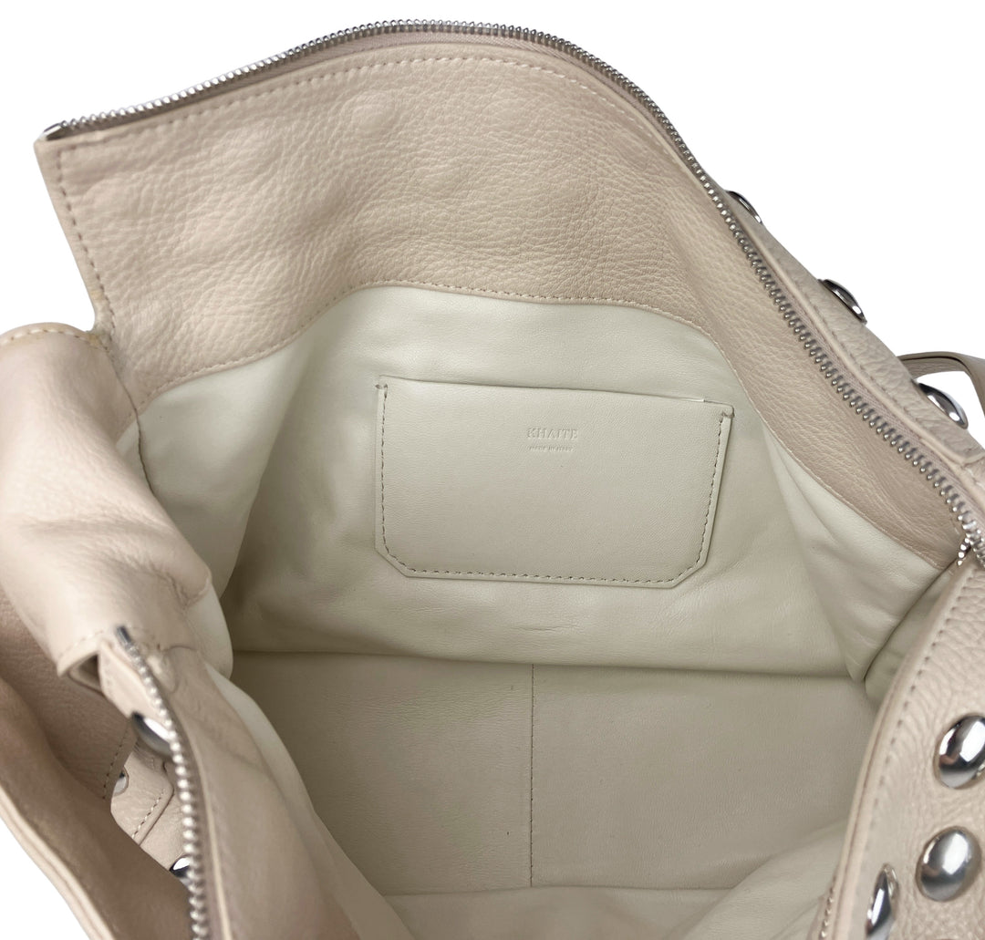 Khaite Elena Large Studded Shoulder Bag in Cream/Silver