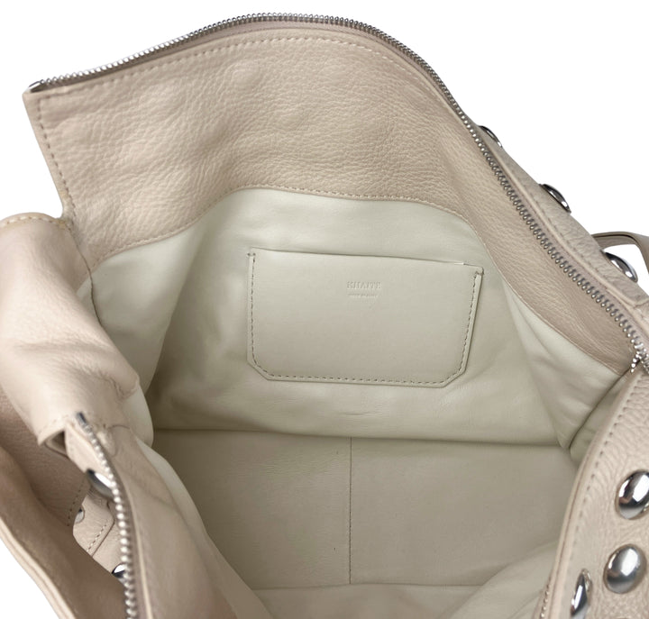 Khaite Elena Large Studded Shoulder Bag in Cream/Silver