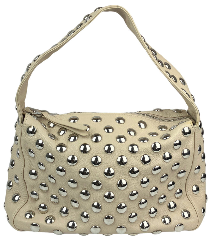 Khaite Elena Large Studded Shoulder Bag in Cream/Silver
