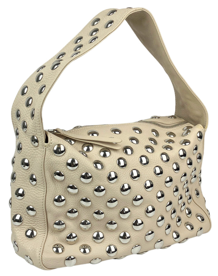 Khaite Elena Large Studded Shoulder Bag in Cream/Silver