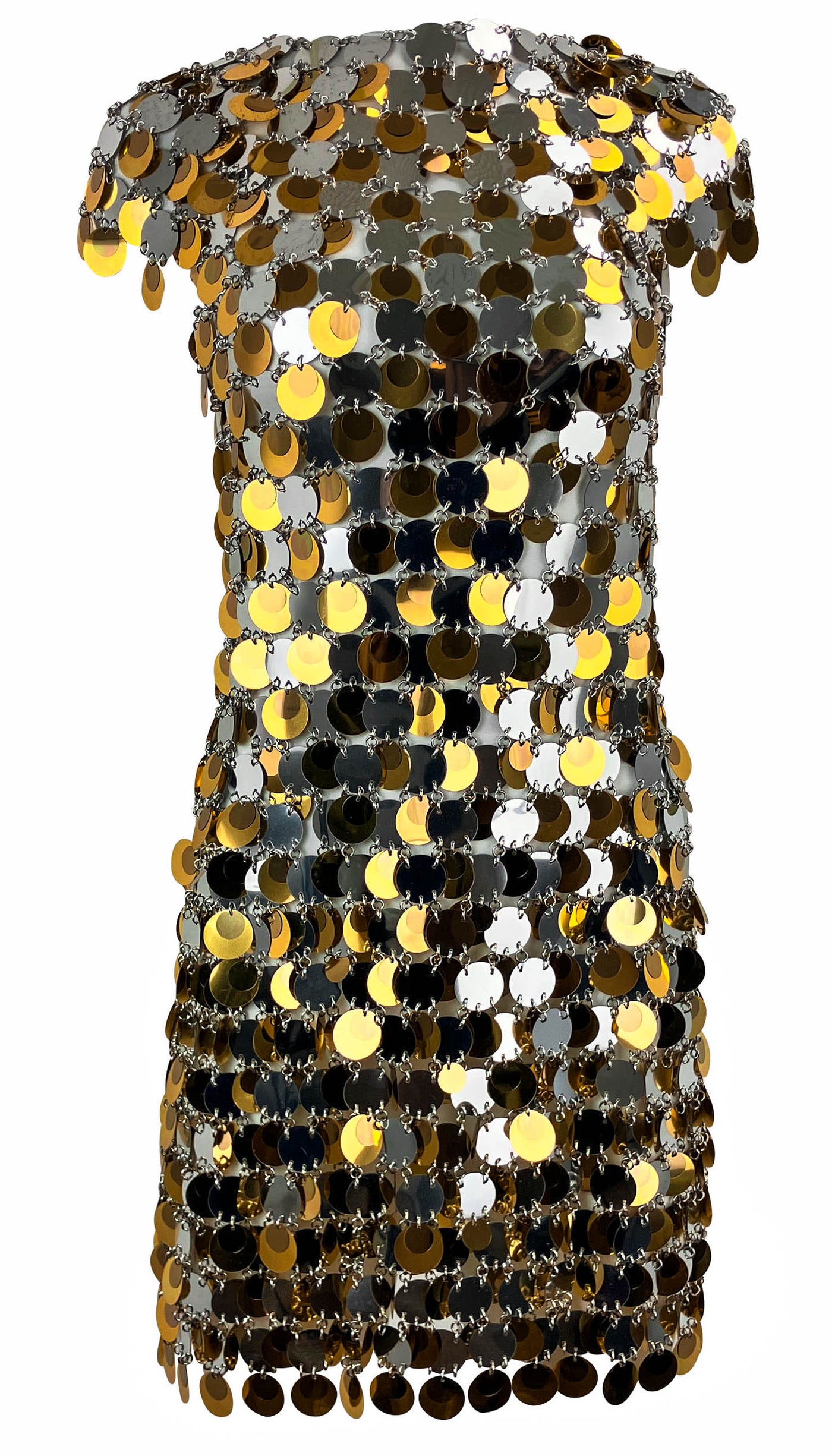 Paco Rabanne Circle Disc Mini Dress in Silver/Gold - Discounts on Paco Rabanne at UAL