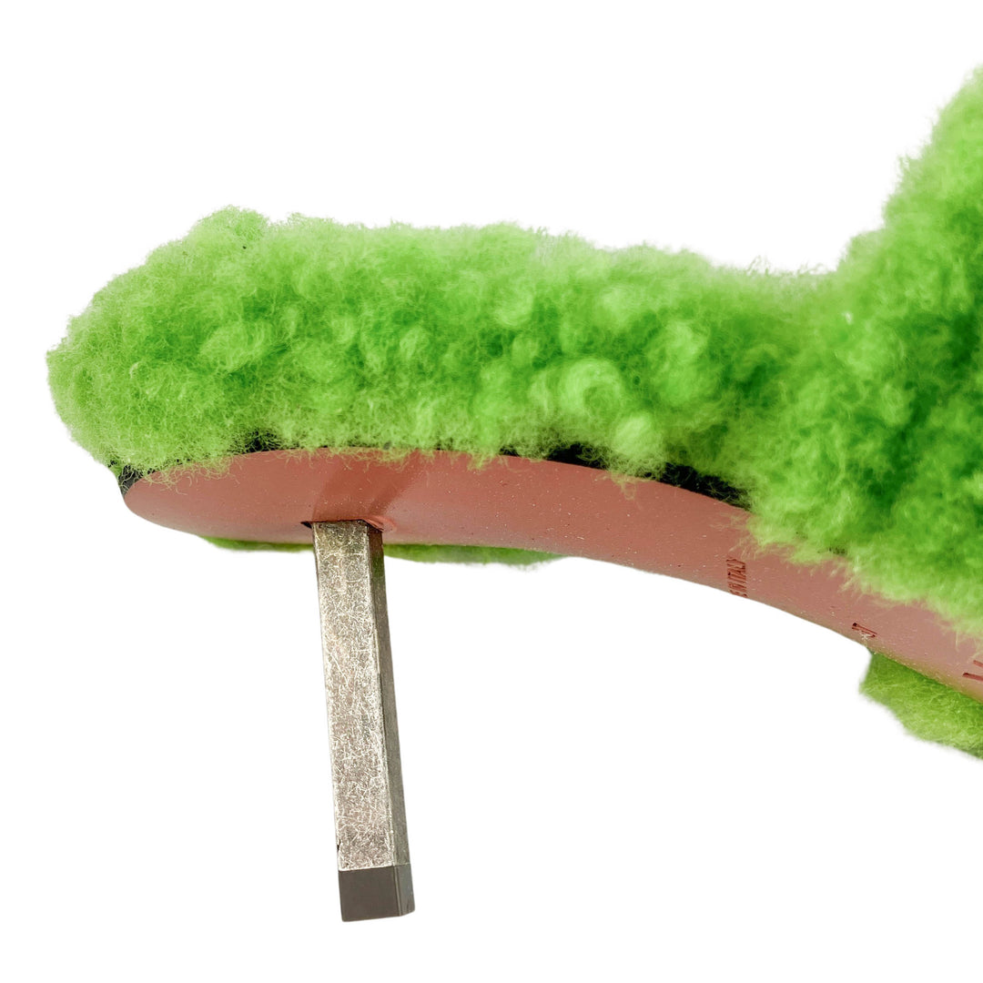 Amina Muaddi Millie Shearling Heels in Fluorescent Green - Discounts on Amina Muaddi at UAL