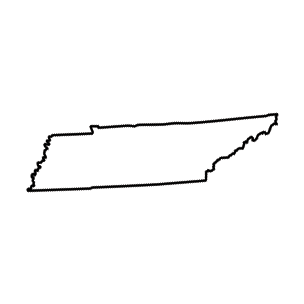 Black outline of the US state of Tennessee